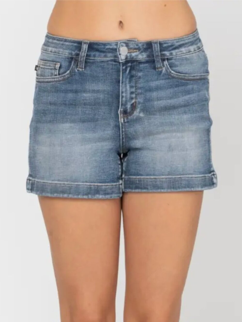 JUDY BLUE Mid-Rise Stretch Denim Shorts Size XL Cuffed 1" Hem 15 (32) NEW